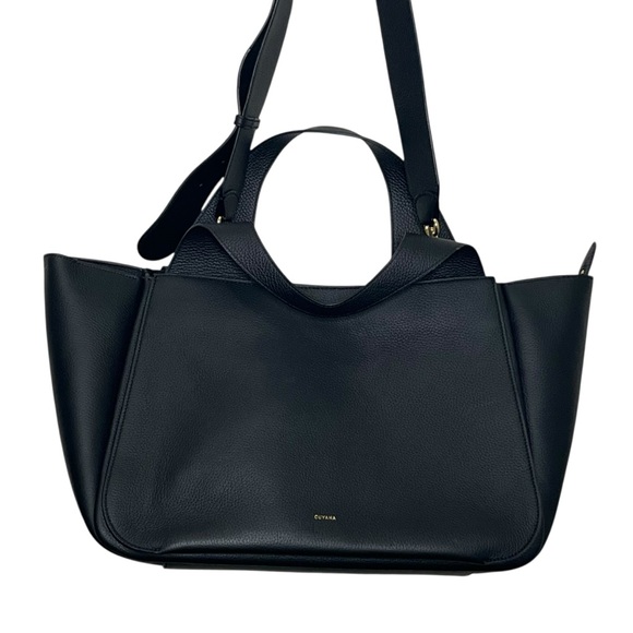 Cuyana Mila Satchel Black Italian Leather Work Travel Laptop Tote Bag - Picture 4 of 15